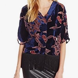 Buffalo David Bitton Women's Dafina Velvet Burnout Fringe Wide Sleeve Kimono Top